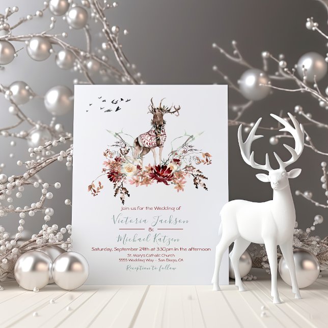 Woodland Hjort Watercolor Winter Wedding Inbjudningar (Skapare uppladdad)