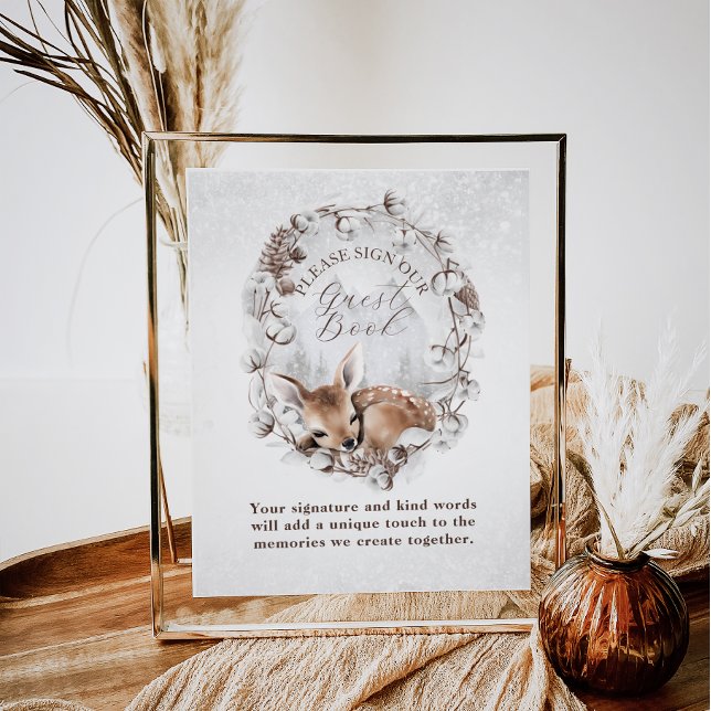 Woodland Hjort Winter Baby Shower Guest Bok Poster (Skapare uppladdad)