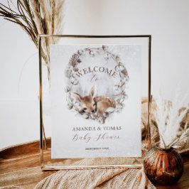 Woodland Hjort Winter Baby Shower Välkommen Poster