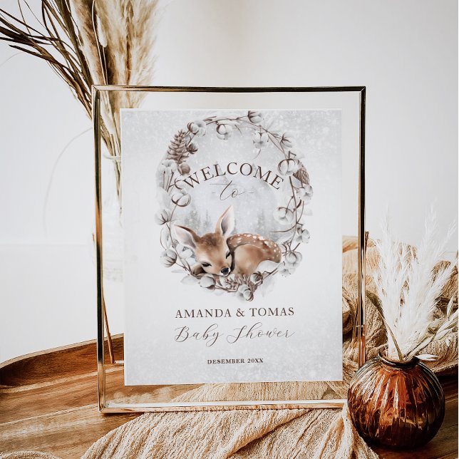 Woodland Hjort Winter Baby Shower Välkommen Poster (Skapare uppladdad)
