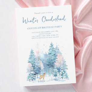 Woodland Hjort Winter Wonderland 1st Birthday Part Inbjudningar