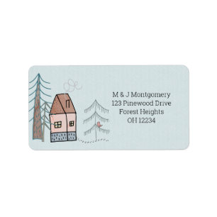 Woodland Home Doodle Teckning Returadress Adressetikett