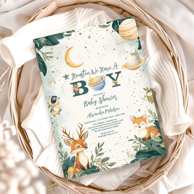 Woodland Houston Vi har en pojke Rymden Inbjudningar (Skapare uppladdad)