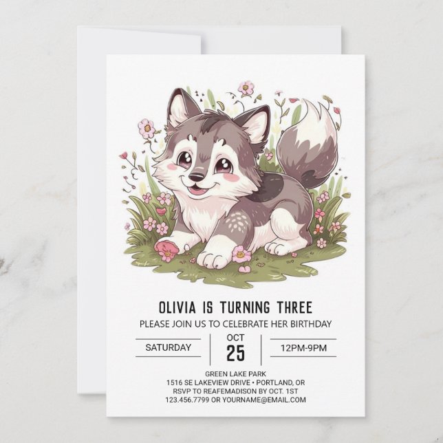 Woodland Howling Digital Varg Birthday Inbjudningar (Framsida)