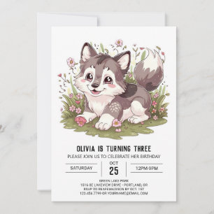 Woodland Howling Digital Varg Birthday Inbjudningar