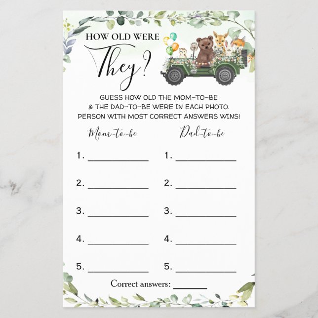 Woodland hur gamla de var, babyvisare, spelkort flygblad (Framsidan)