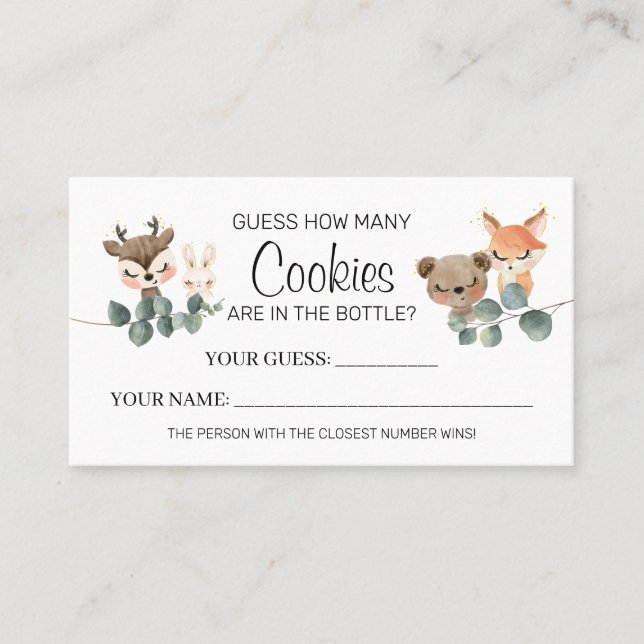 Woodland Hur många Cookies baby Shower Card-spel Placeringskort (Framsida)