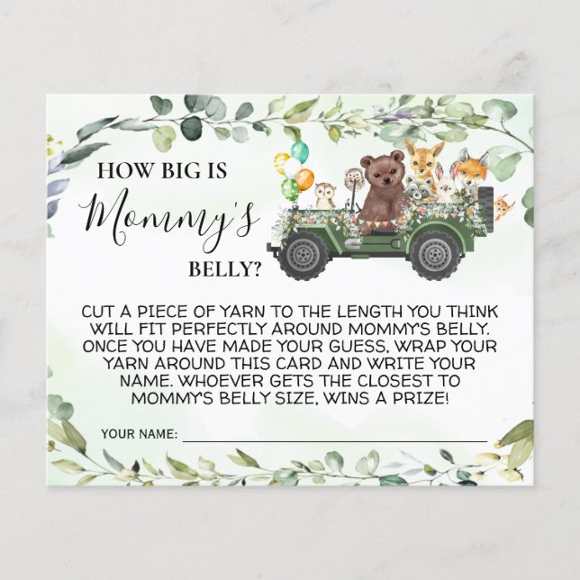 Woodland Hur stort är Mamma Belly Shower Game Card Flygblad (Framsidan)