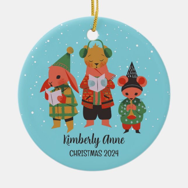 Woodland jul Animal Snowy Winter Helgdag Julgransprydnad Keramik (Framsidan)