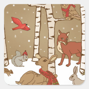 Woodland jul fyrkantigt klistermärke