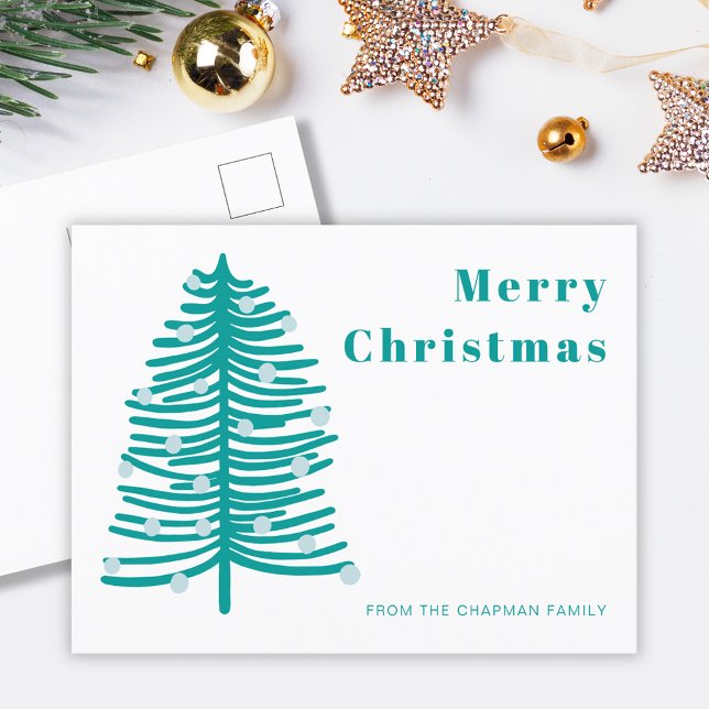 Woodland Julgran Family Helgdag-vykort Helg Vykort (Personalized family holiday Christmas tree postcard.  Customize with your own Holiday text)