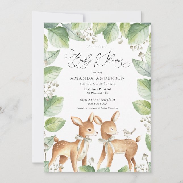 Woodland Kära Girl Greenery Neutralt Baby Shower Inbjudningar (Framsida)