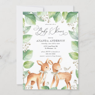 Woodland Kära Girl Greenery Neutralt Baby Shower Inbjudningar