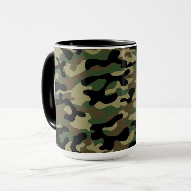 Woodland Khaki Kamouflage Mönster  Mugg (Framsida vänster)