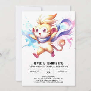 Woodland Kids Monkey Birthday Inbjudningar