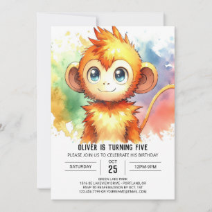 Woodland Kids Monkey Birthday Inbjudningar