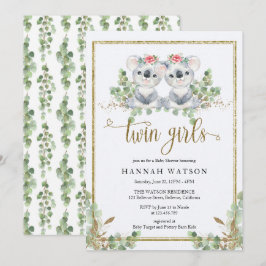 Woodland Koala Eucalyptus Rosa ros Baby Shower Inbjudningar