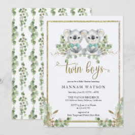 Woodland koala Eucalyptus Twin Boys Baby Shower Inbjudningar