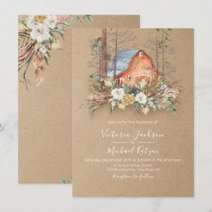 Woodland Kraft pappra Barn Forest Bröllop Inbjudningar
