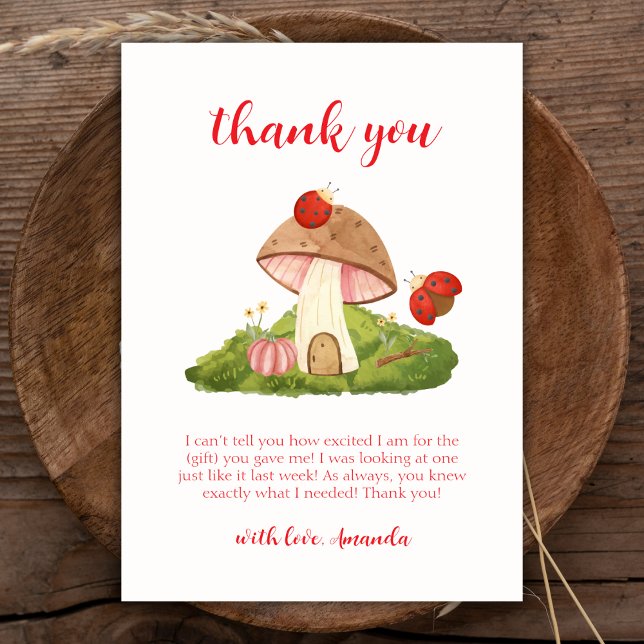 Woodland Ladybug Mushroom Baby Shower Tack Kort (Woodland Ladybug Mushroom Baby Shower Thank You Card)