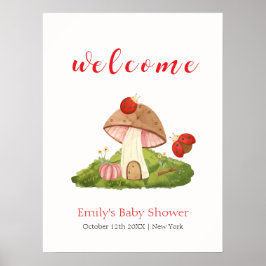 Woodland Ladybug Mushroom Baby Shower Välkommen Poster