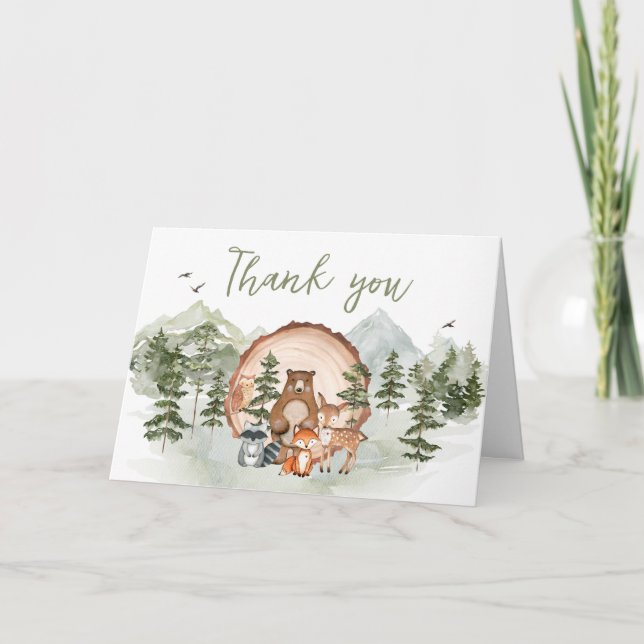 Woodland Låt Äventyr börja babyskaren Tack Kort (Framsida)