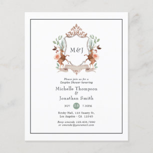 Woodland Laurel Vapensköld Monogram Par Shower Flygblad