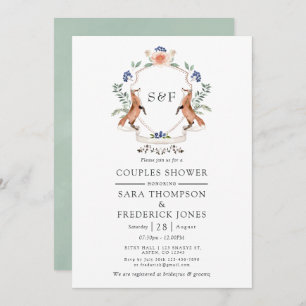 Woodland Laurel Vapensköld Monogram Par Shower Inv Inbjudningar