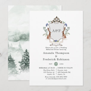 Woodland Laurel Vapensköld Monogram Rehearsal Dinn Inbjudningar