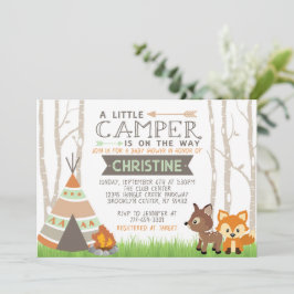 Woodland Little Camper Teepee Baby Shower Inbjudningar