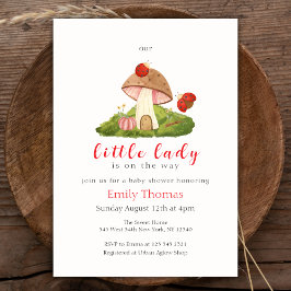 Woodland Little Dam Ladybug Mushroom Baby Shower Inbjudningar