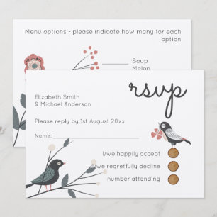 Woodland Love birds Bröllop OSA MENU Rustic Kraft Inbjudningar