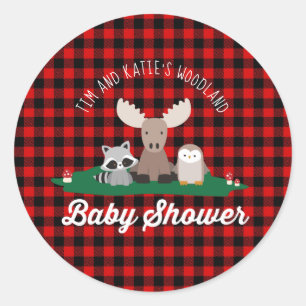 Woodland Lumberjack Baby Shower Animals Red Play Runt Klistermärke