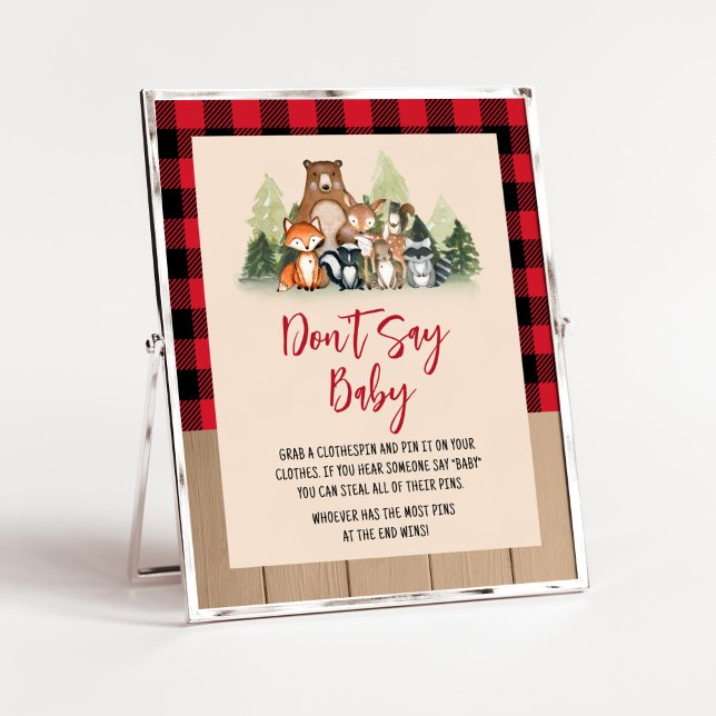 Woodland Lumberjack Baby Shower Säg inte Baby Poster (Plaid Lumberjack Baby Shower Don't Say Baby Sign)
