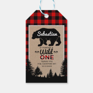 Woodland Lumberjack Bear Vild 1:a födelsedag Presentetikett