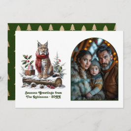 Woodland Lynx Rustic Forest Christmas Photo Julkort
