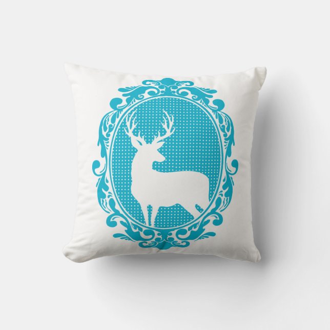Woodland Magic Hjort Silhouette och Blue Rulla Ram Kudde (Framsida)