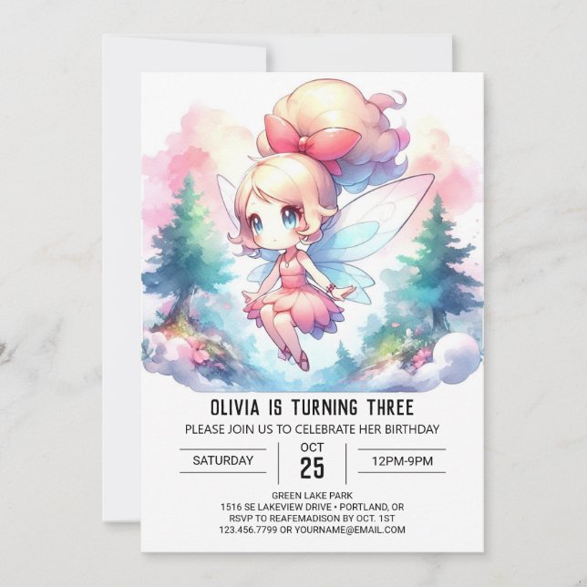 Woodland Majestic Fairy Birthday Inbjudningar (Framsida)