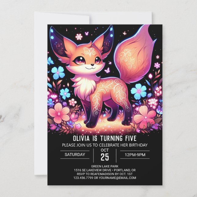 Woodland Majestic Fox Digital Birthday Inbjudningar (Framsida)