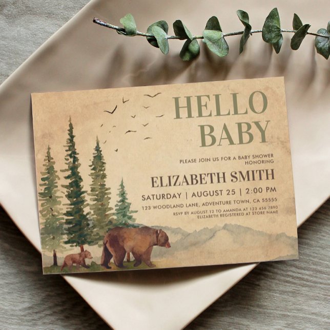 Woodland Mamma Bear & Hennes Unge Baby Shower Inbjudningar (Skapare uppladdad)