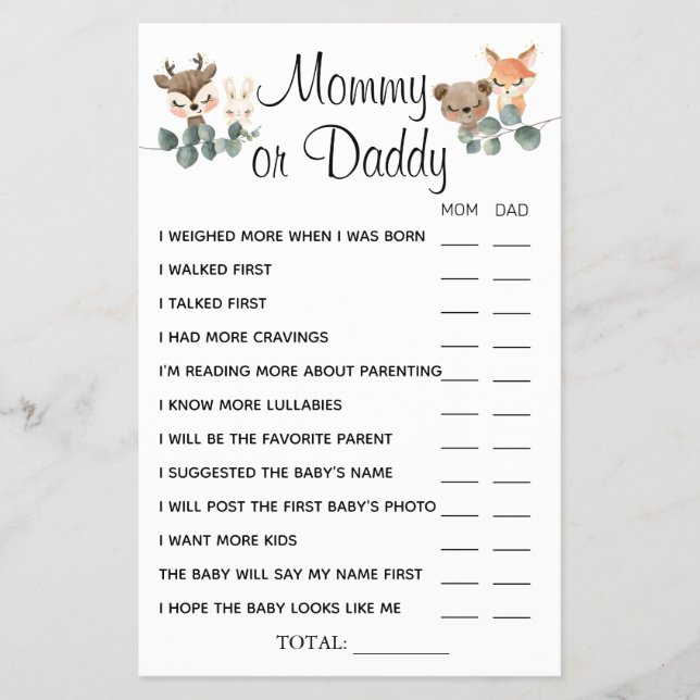 Woodland Mamma eller pappa... Flygblad (Framsidan)