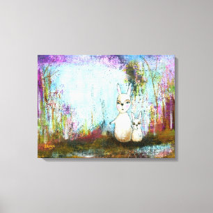 Woodland Mamma Rabbit Baby Rabbit Whimsical Art Canvastryck