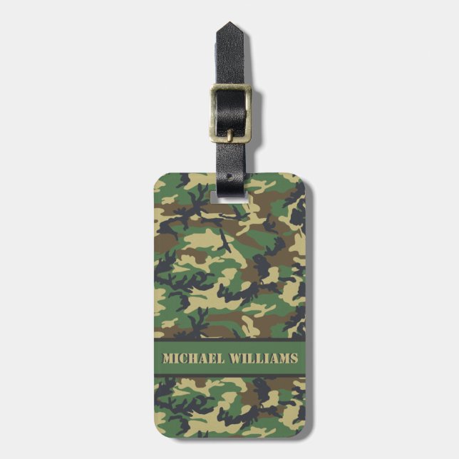 Woodland Militairy Camo Print - Personlig Bagagebricka (Vertikal Framsida)