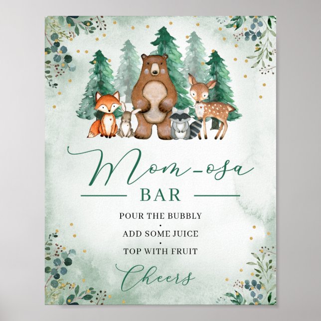 Woodland momosa pub-skyltdjur Baby Shower Poster (Framsidan)