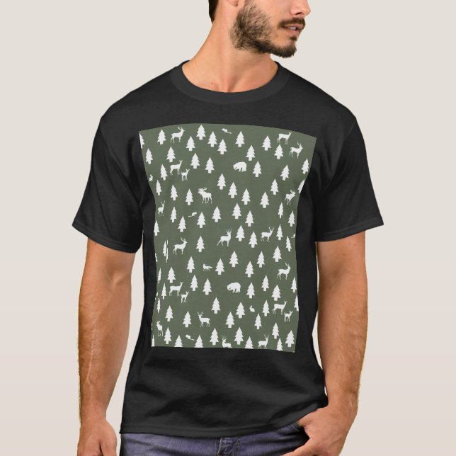 Woodland Mönster Grönt T Shirt (Framsida)