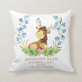 Woodland Moose Baby Birth Stats Pillow Kudde