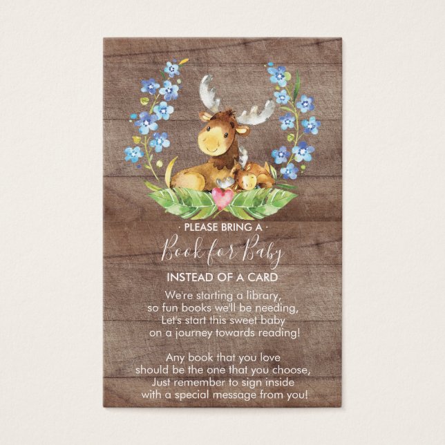 Woodland Moose Bok för Baby Card Visitkort (Framsida)