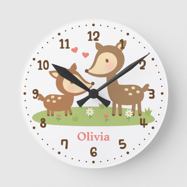 Woodland Mor och Child Kids Room Decor Rund Klocka (Framsida)
