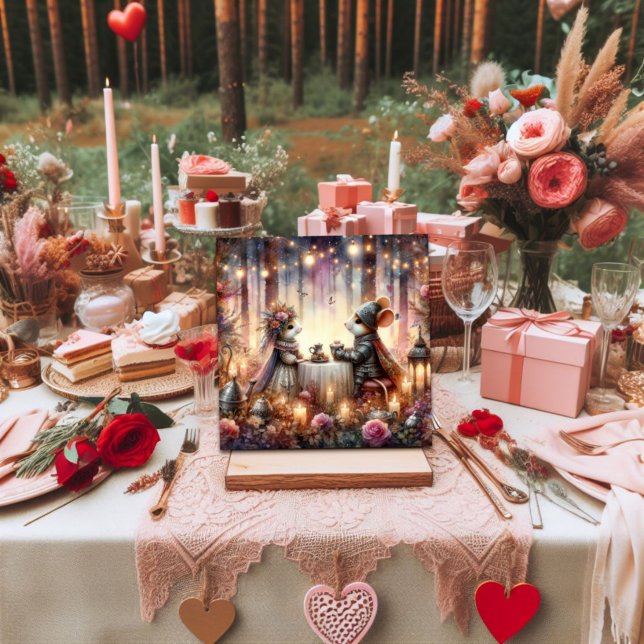 Woodland Mouse Romantic Tea Party Valentine Julkort (Skapare uppladdad)