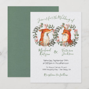 Woodland Mr och mrs Fox porträtt-utandningen Bröll Inbjudningar